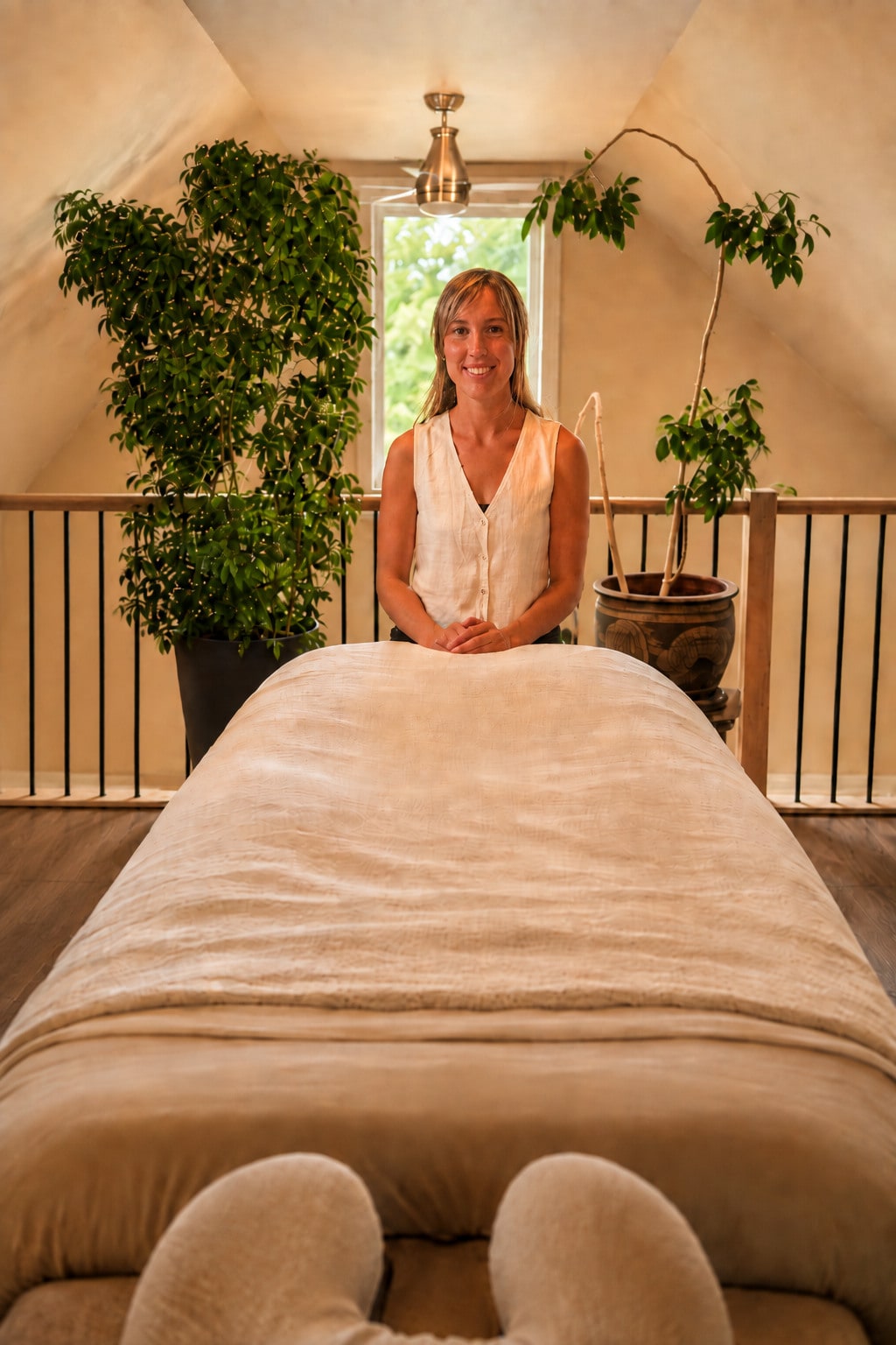 Heather preparing a professional massage treatment